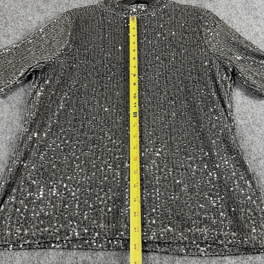 Calvin Klein Silver Sequin Top Mock Neck Short Sleeve Party Hollidays Blouse - Picture 5 of 10